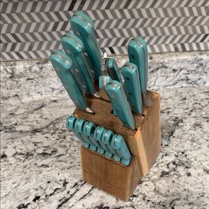 The Pioneer Woman Turquoise Knife Set with Wooden Block